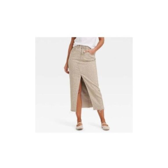 Universal Thread Women's Ultra-High Rise Maxi Denim Skirt Light Leopard 17 - Picture 1 of 7